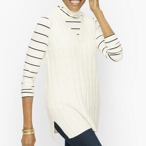 Talbots Tunic Sweater Vest Ivory Cream Ribbed Knit Sleeveless Classic Size M